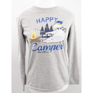 Eddie Bauer Happy Camper Long Sleeve Gray T-Shirt Unisex Kids Lg Women's XS/S